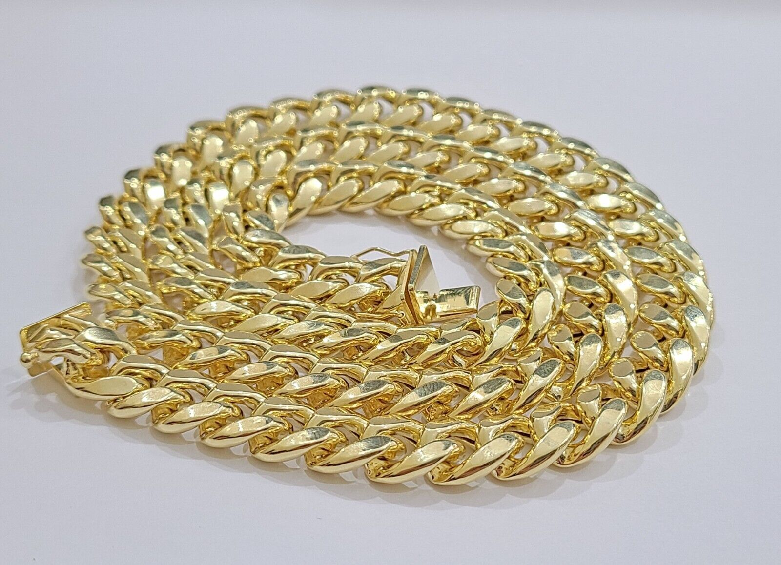 Real 14k Yellow Gold Miami Cuban Link Chain 10mm 24" Necklace Box Lock 14kt - Reva Jeweler
