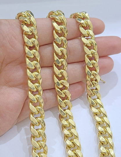 Real 14k Yellow Gold Miami Cuban Link Chain 10mm 24" Necklace Box Lock 14kt - Reva Jeweler