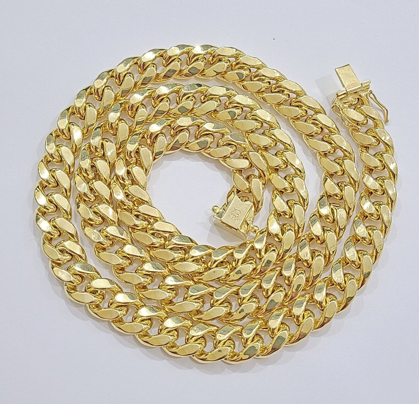 Real 14k Yellow Gold Miami Cuban Link Chain 10mm 24" Necklace Box Lock 14kt - Reva Jeweler