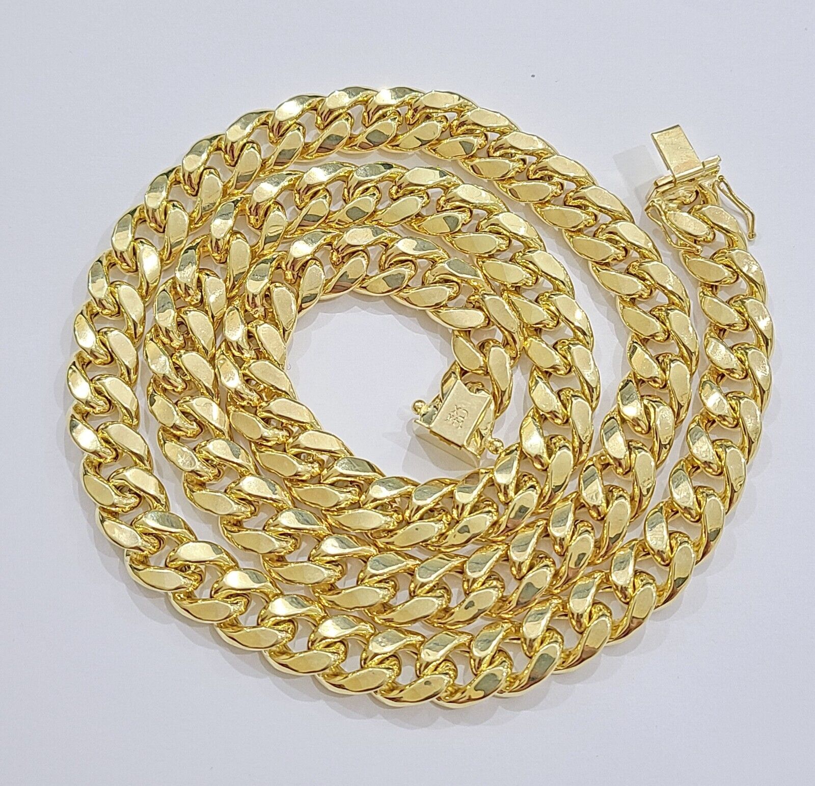 Real 14k Yellow Gold Miami Cuban Link Chain 10mm 24" Necklace Box Lock 14kt - Reva Jeweler