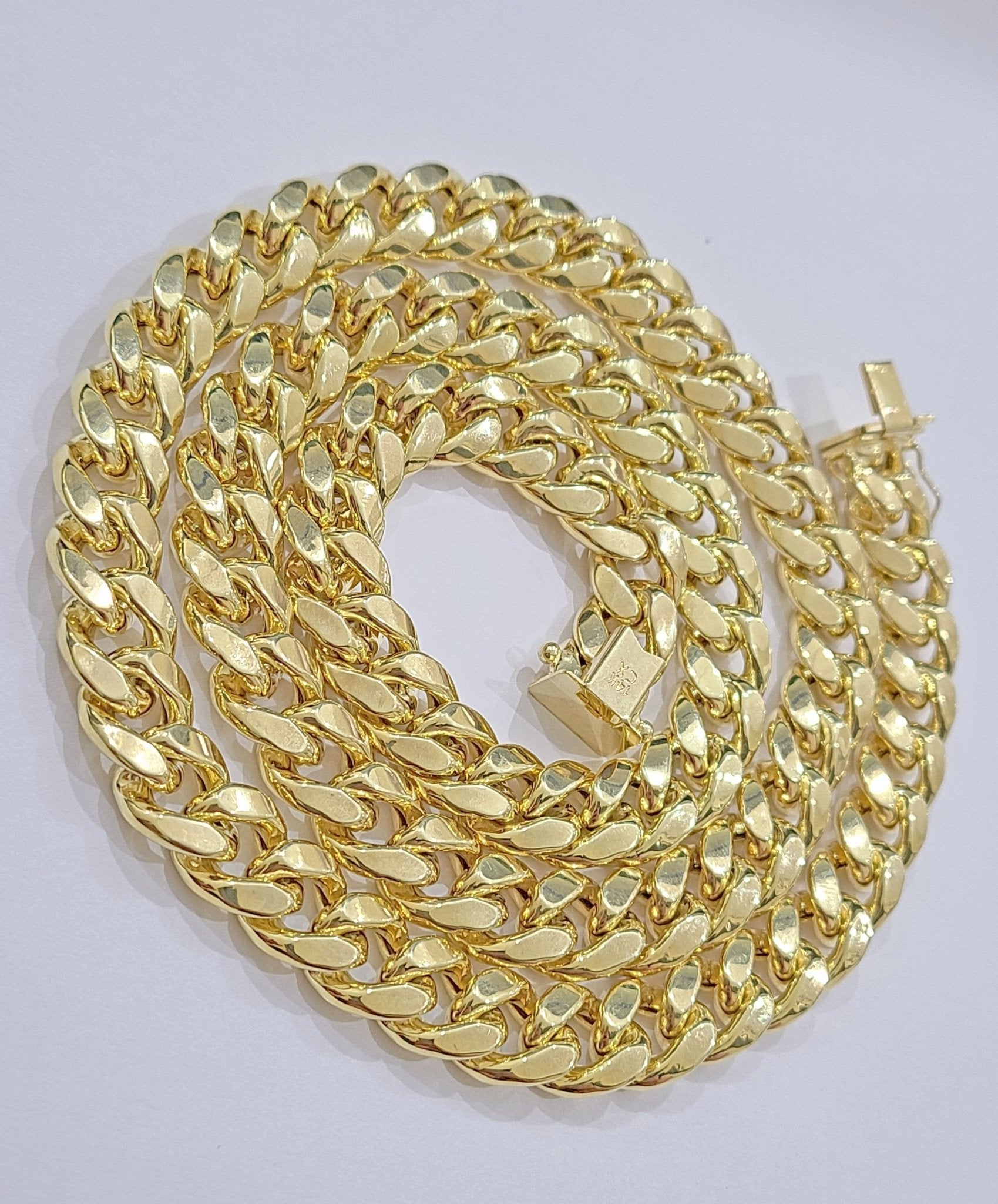 Real 14k Yellow Gold Miami Cuban Link Chain 10mm 28" Necklace Box Lock For Men