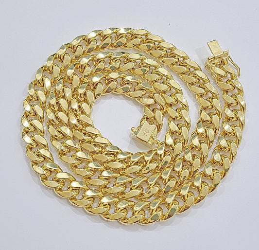Real 14k Yellow Gold Miami Cuban Link Chain 10mm 28" Necklace Box Lock For Men