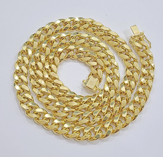 Real 14k Yellow Gold Miami Cuban Link Chain 11mm 22" Necklace Box Lock For Men - Reva Jeweler