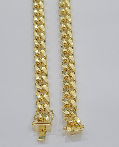 Real 14k Yellow Gold Miami Cuban Link Chain 11mm 24" Necklace Box Lock For Men