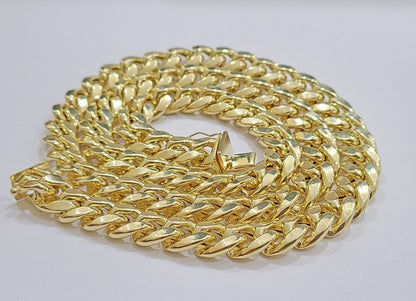 Real 14k Yellow Gold Miami Cuban Link Chain 11mm 24" Necklace Box Lock For Men