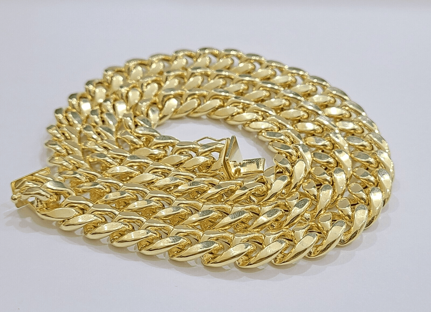 Real 14k Yellow Gold Miami Cuban Link Chain 9mm 22" Choker Necklace Box Lock 14K - Reva Jeweler
