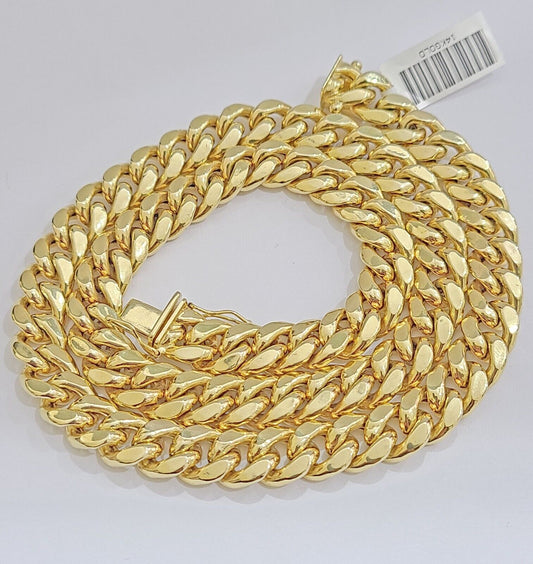 Real 14k Yellow Gold Miami Cuban Link Chain 9mm 22" Choker Necklace Box Lock 14K - Reva Jeweler
