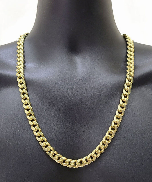 Real 14k Yellow Gold Miami Cuban Link Chain 9mm 24" Necklace Box Lock - Reva Jeweler