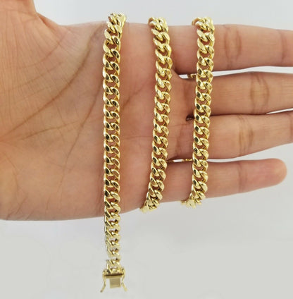 Real 14K Yellow Gold Miami Cuban Link Chain Necklace 7mm 22" 14kt Gold Box Lock