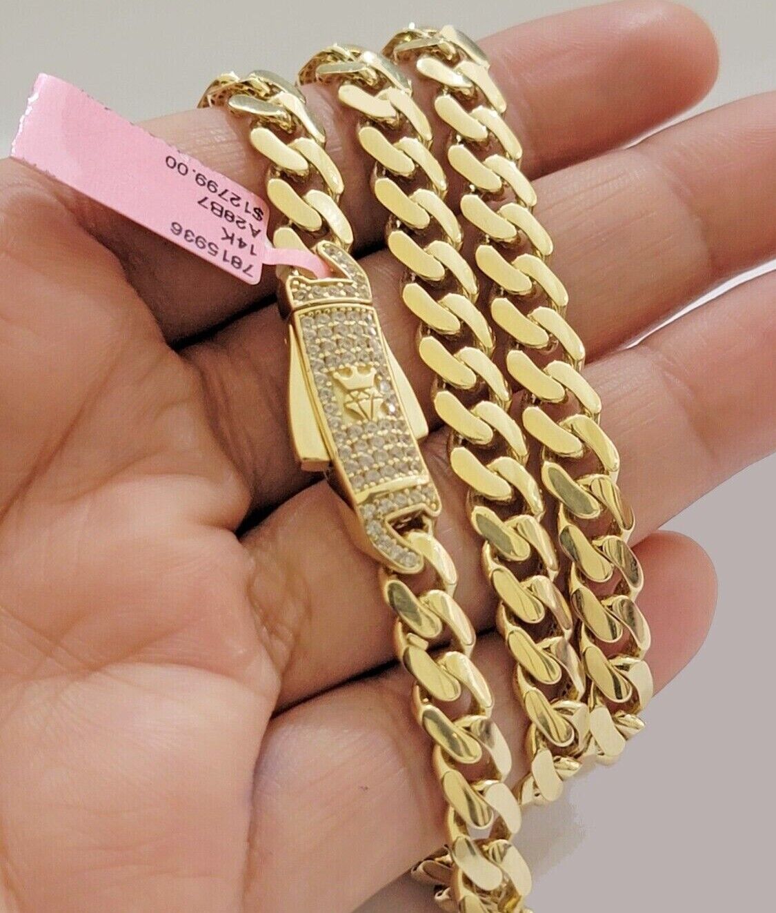 Real 14k Yellow Gold Monaco Chain Necklace 20" 22'' 24'' 26" Inch 7mm 14kt SALE - Reva Jeweler
