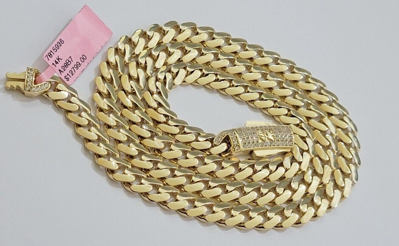 Real 14k Yellow Gold Monaco Chain Necklace 20" 22'' 24'' 26" Inch 7mm 14kt SALE - Reva Jeweler