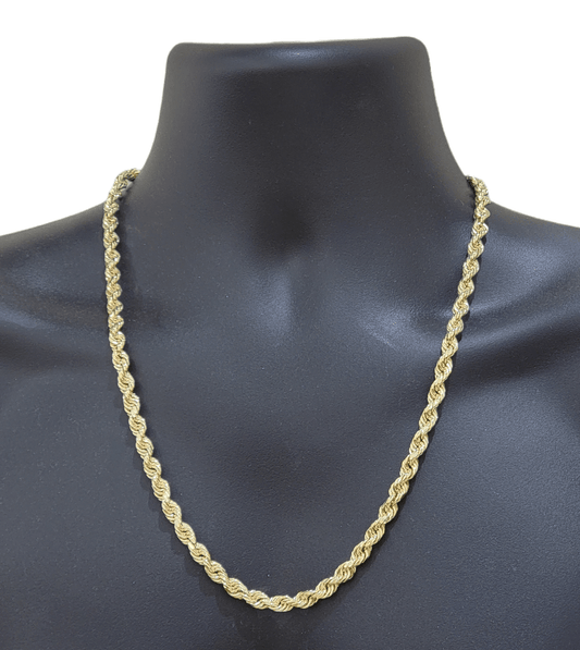 Real 14k Yellow Gold Necklace Rope Chain 5mm 20" inch 14kt Men's Chain For Charm - Reva Jeweler