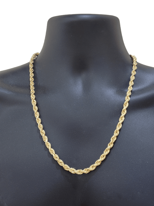 Real 14k Yellow Gold Necklace Rope Chain 5mm 20" inch 14kt Men's Chain For Charm - Reva Jeweler