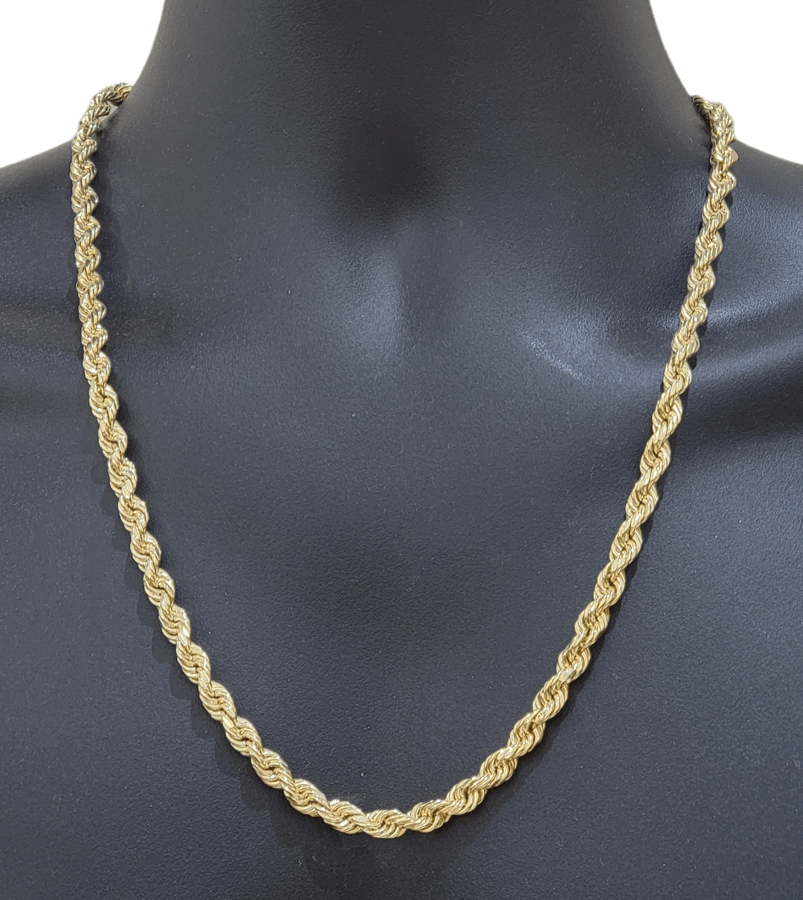 Real 14k Yellow Gold Necklace Rope Chain 5mm 20" inch 14kt Men's Chain For Charm - Reva Jeweler