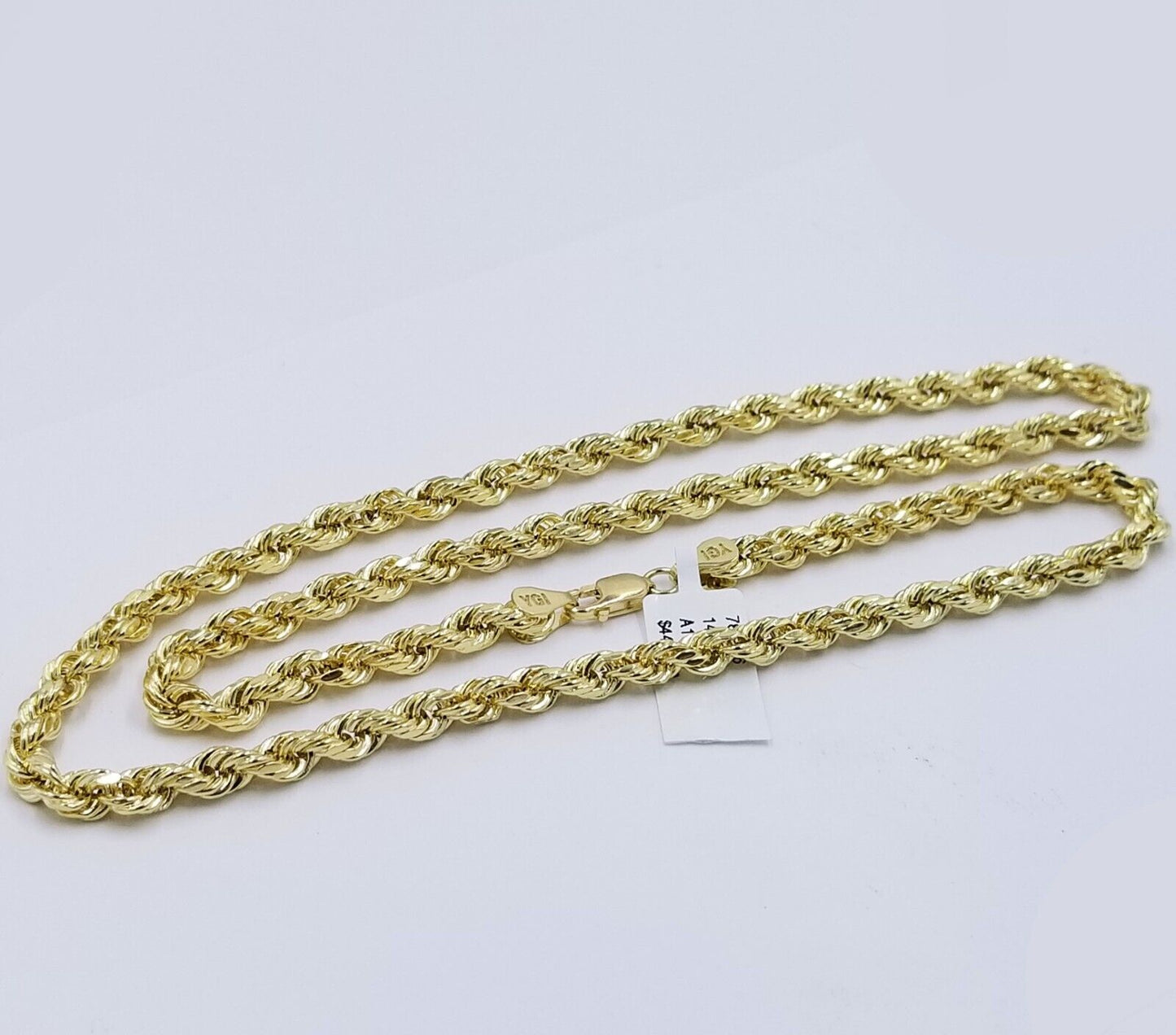 Real 14k Yellow Gold Necklace Rope Chain 5mm 22" inch 14kt Men's Chain For Charm - GoldenlinQ