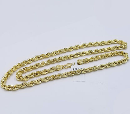 Real 14k Yellow Gold Necklace Rope Chain 5mm 22" inch 14kt Men's Chain For Charm - GoldenlinQ
