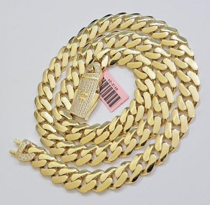 Real 14K Yellow Gold Necklace Royal Monaco Chain 10mm chain 22Inch Mens Puro ORO - Reva Jeweler