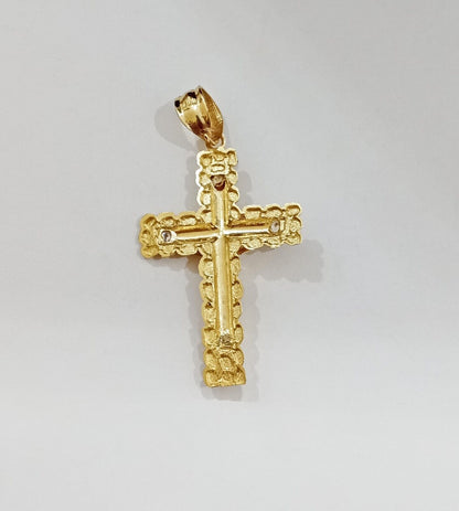 Real 14k Yellow Gold Nugget Jesus Cross Charm Pendant 2" 14kt Gold - GoldenlinQ