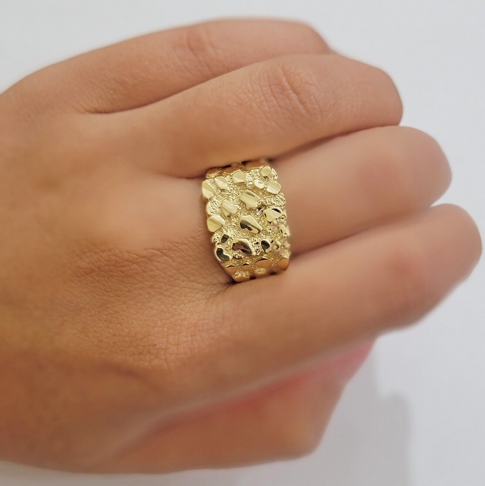 Real 14k Yellow Gold Nugget Ring For Men's size 9 Genuine 14kt casual / Pinky - Reva Jeweler