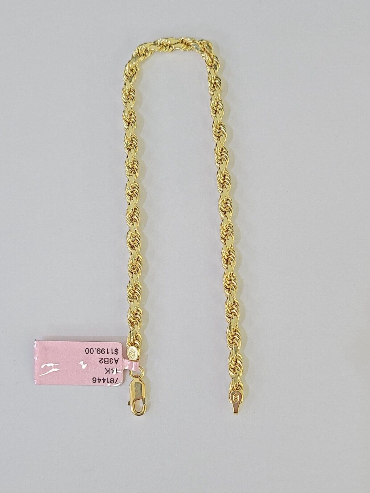 Real 14k Yellow Gold Rope Bracelet 3mm 8 Inch Men women diamond Cut - Reva Jeweler