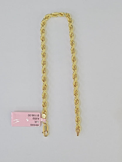 Real 14k Yellow Gold Rope Bracelet 3mm 8 Inch Men women diamond Cut - Reva Jeweler