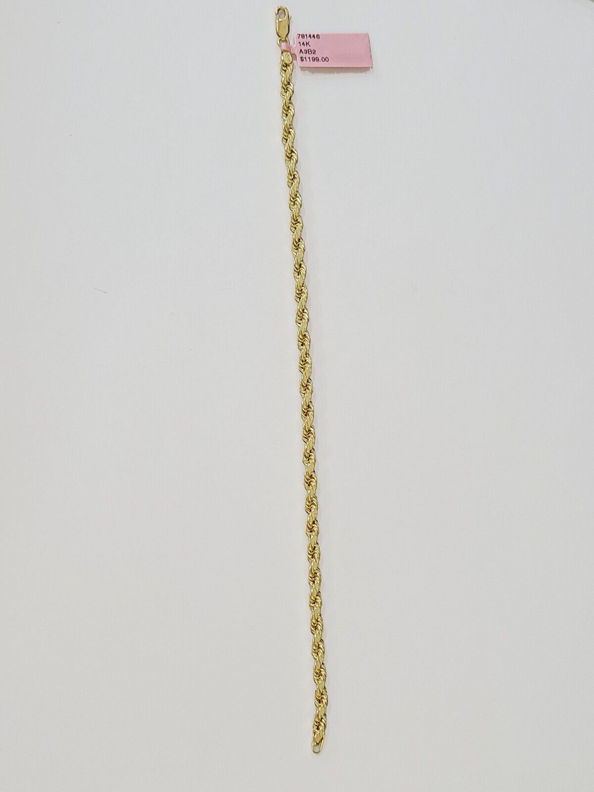 Real 14k Yellow Gold Rope Bracelet 3mm 8 Inch Men women diamond Cut - Reva Jeweler