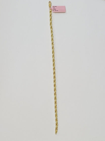 Real 14k Yellow Gold Rope Bracelet 3mm 8 Inch Men women diamond Cut - Reva Jeweler