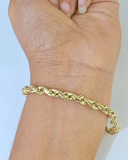 Real 14k Yellow Gold Rope Bracelet 5mm 8 Inch Men women diamond Cut - Reva Jeweler