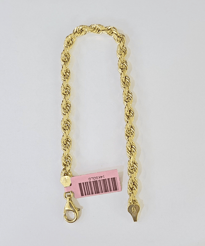 Real 14k Yellow Gold Rope Bracelet 5mm 8 Inch Men women diamond Cut - Reva Jeweler
