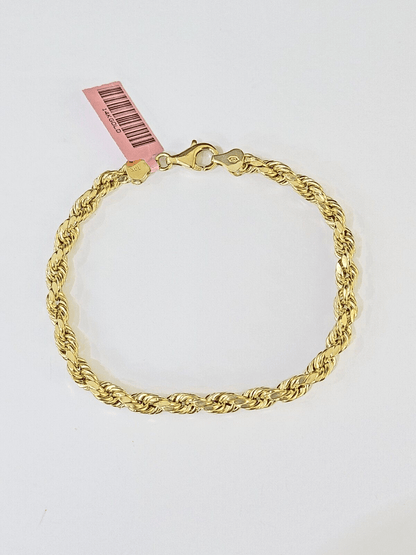 Real 14k Yellow Gold Rope Bracelet 5mm 8 Inch Men women diamond Cut - Reva Jeweler