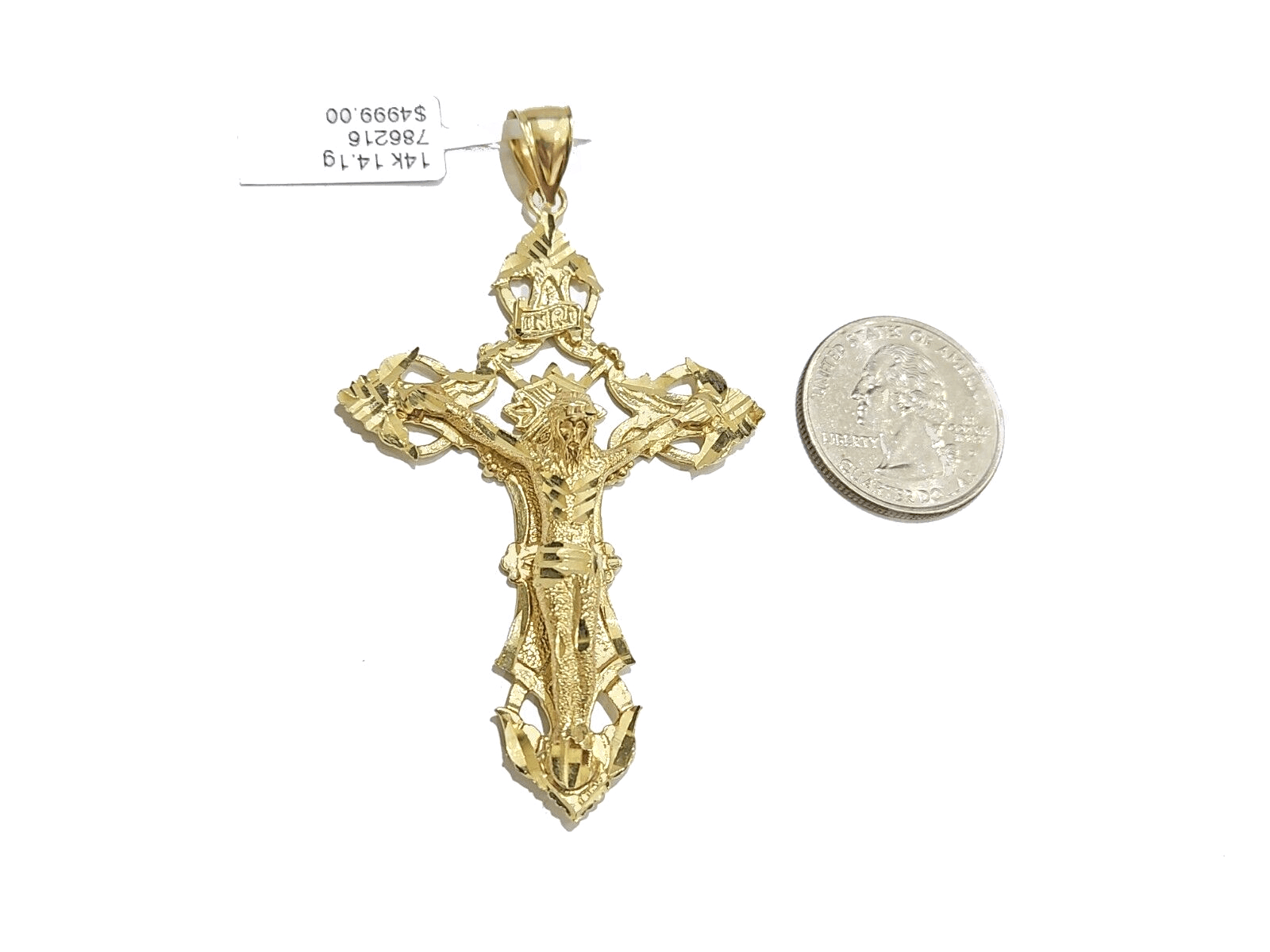 Real 14k Yellow Gold Rope Chain 24'' Necklace Jesus Crucifix Cross Charm Pendant - GoldenlinQ