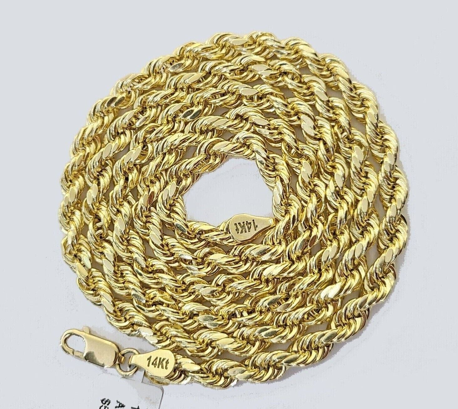 Real 14K Yellow Gold Rope Chain 2.5 - 5mm Necklace 18 - 26 Inches Lobster Lock SALE - Reva Jeweler