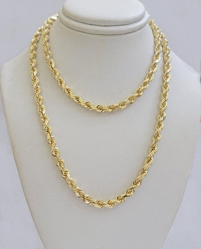 Real 14k Yellow Gold Rope Chain 28 Inch Necklace 4.5mm Diamond Cut SOLID 14K Men - Reva Jeweler