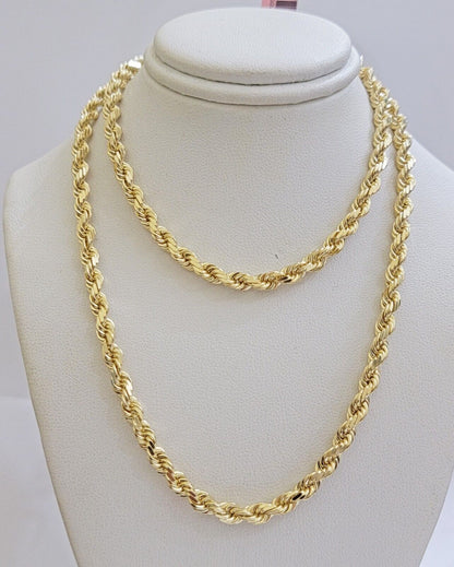 Real 14k Yellow Gold Rope Chain 28 Inch Necklace 4.5mm Diamond Cut SOLID 14K Men - Reva Jeweler