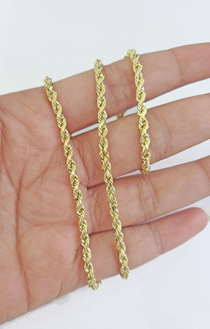 Real 14k Yellow Gold Rope Chain 3mm 26 Inches Ladies Necklace