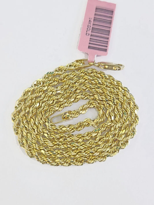Real 14k Yellow Gold Rope Chain 3mm 26 Inches Ladies Necklace