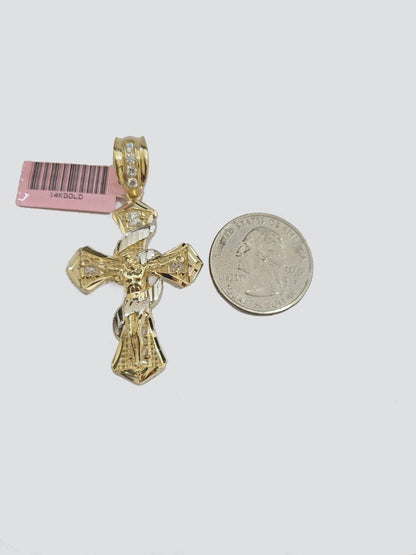 Real 14k Yellow Gold Rope Chain 5mm 18'' Necklace Jesus Cross Charm Pendant 14kt - Reva Jeweler