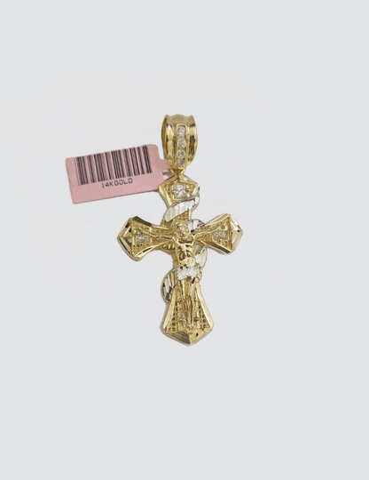 Real 14k Yellow Gold Rope Chain 5mm 20'' Necklace Jesus Cross Charm Pendant 14kt - Reva Jeweler