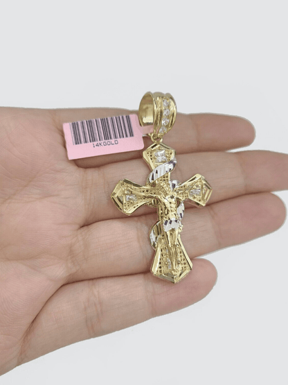 Real 14k Yellow Gold Rope Chain 5mm 26'' Necklace Jesus Cross Charm Pendant 14kt - Reva Jeweler