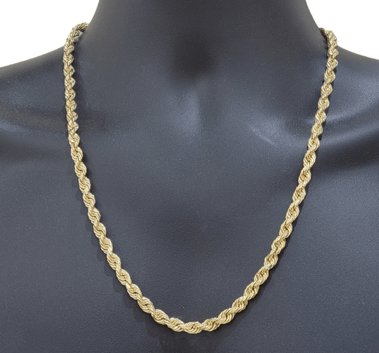 Real 14k Yellow Gold Rope Chain 6.5mm 24" inch Long 14kt Men's Necklace - Reva Jeweler