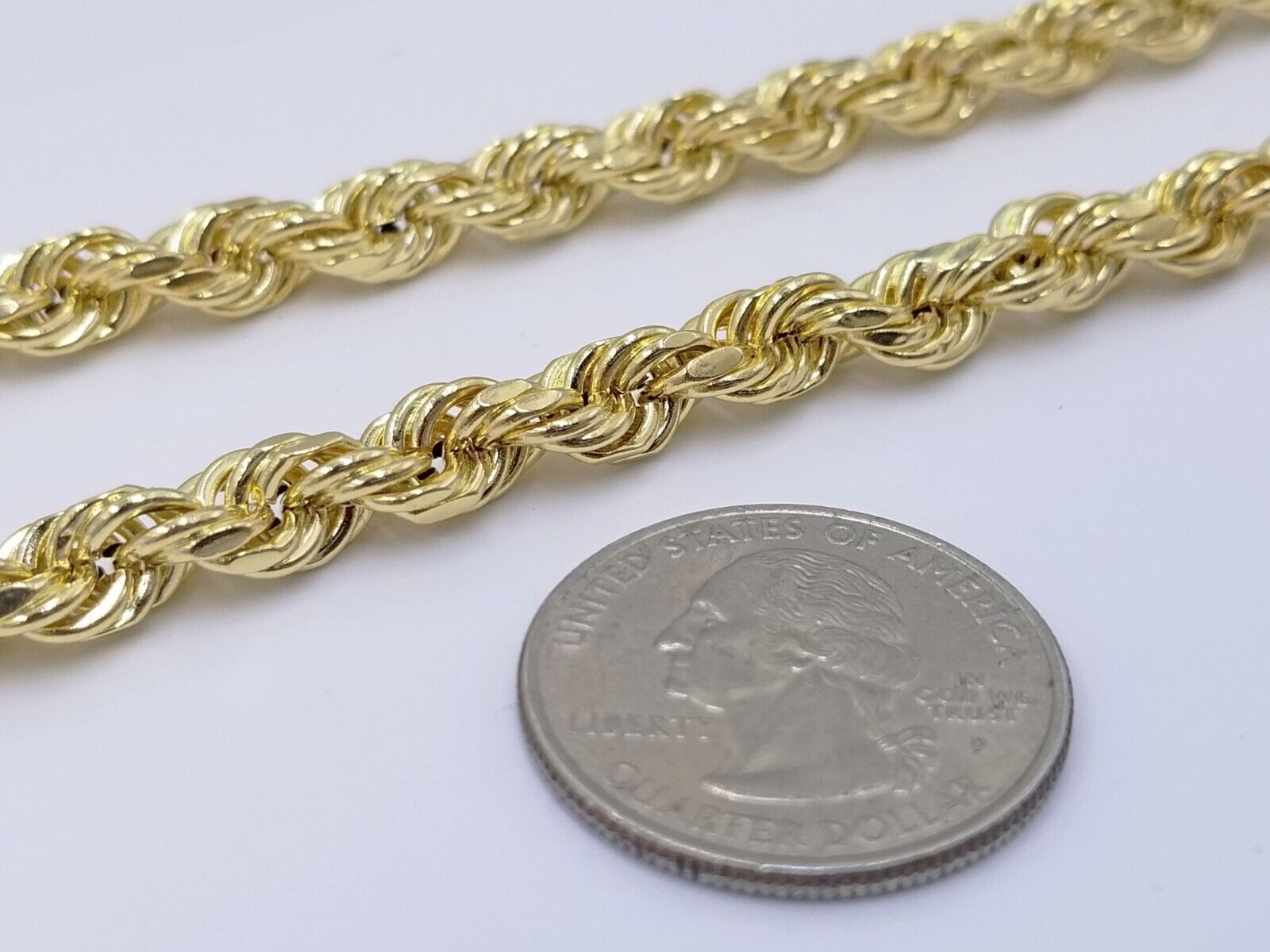 Real 14k Yellow Gold Rope Chain 6.5mm 24" inch Long 14kt Men's Necklace - Reva Jeweler