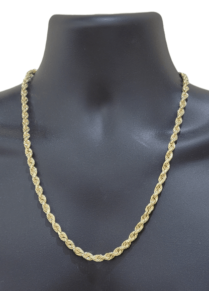 Real 14k Yellow Gold Rope Chain 6.5mm 24" inch Long 14kt Men's Necklace - Reva Jeweler