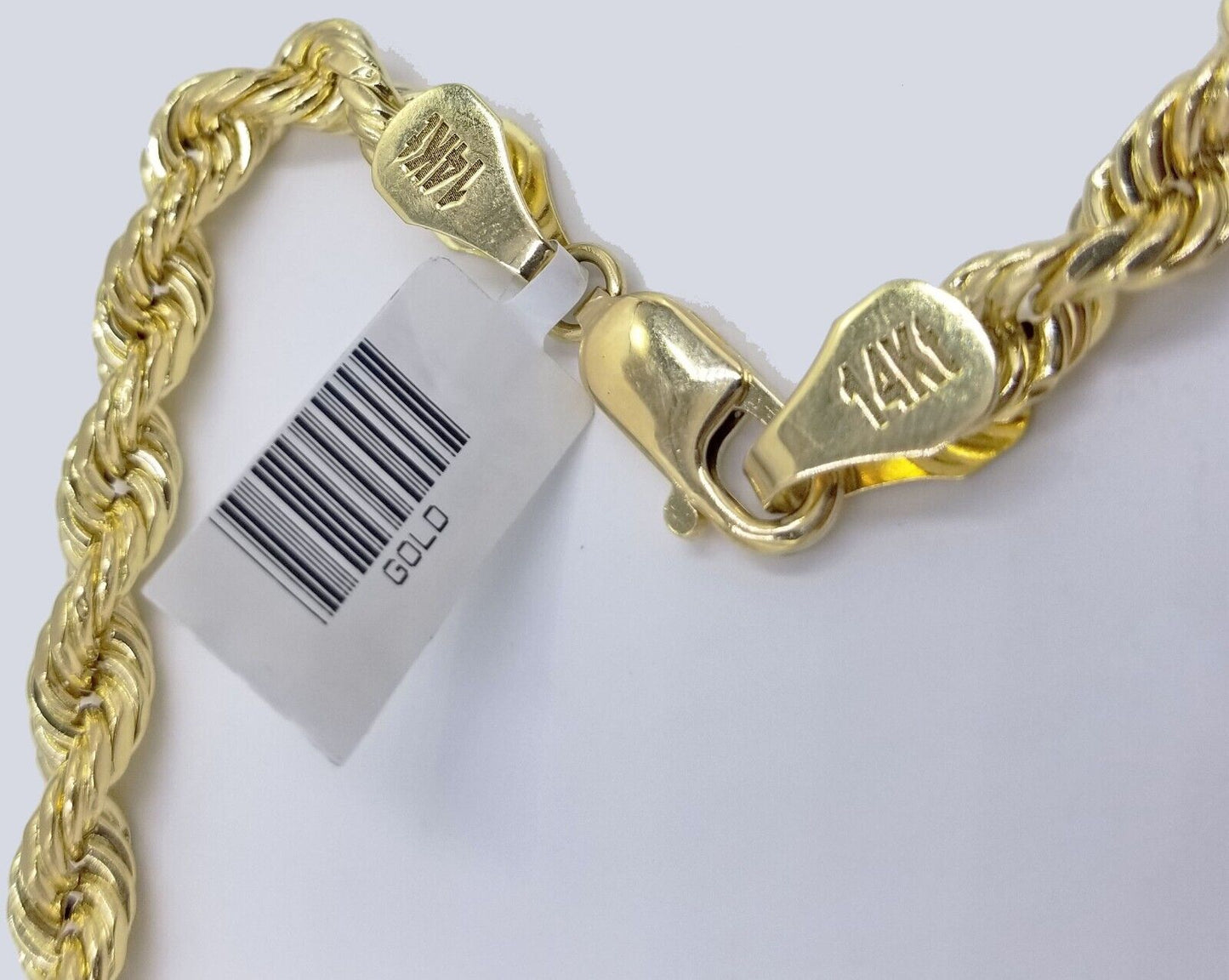 Real 14k Yellow Gold Rope Chain 6.5mm 24" inch Long 14kt Men's Necklace - GoldenlinQ