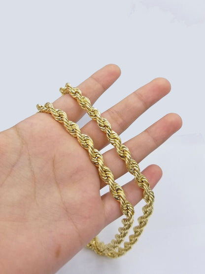 Real 14k Yellow Gold Rope Chain 6.5mm 24" inch Long 14kt Men's Necklace - Reva Jeweler