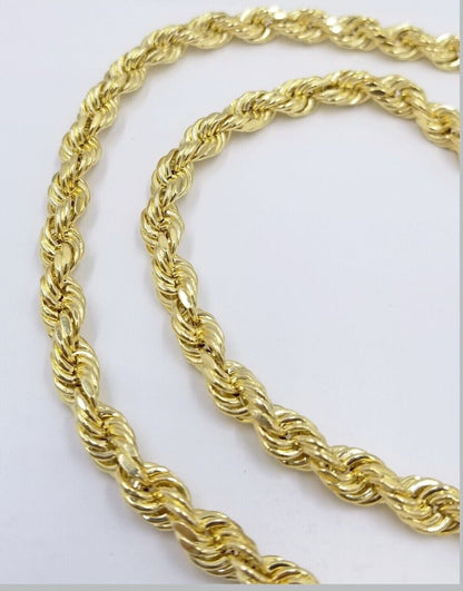 Real 14k Yellow Gold Rope Chain 6.5mm 24" inch Long 14kt Men's Necklace - Reva Jeweler