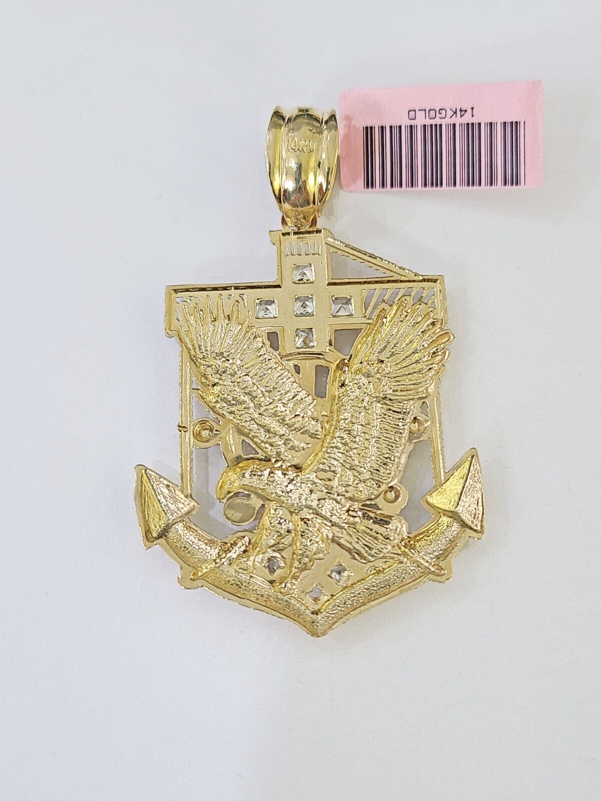 Real 14k Yellow Gold Rope Chain Eagle Anchor Charm Set Link 7mm 18"-26" Necklace