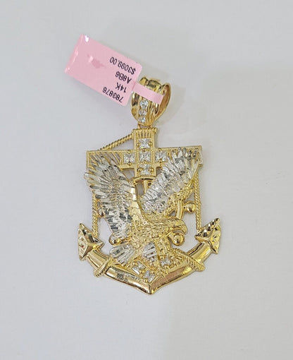 Real 14k Yellow Gold Rope Chain Eagle Anchor Charm Set Link 7mm 18"-26" Necklace