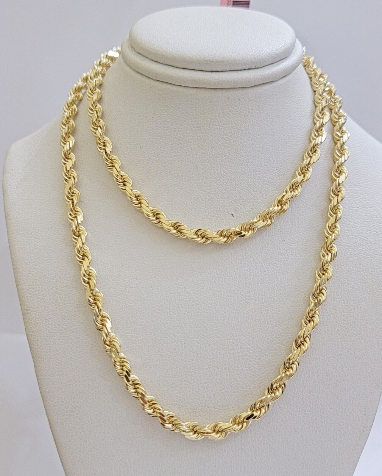 Real 14k Yellow Gold Rope Chain Necklace 24 Inch 4.5mm Diamond Cuts SOLID 14 KT - Reva Jeweler