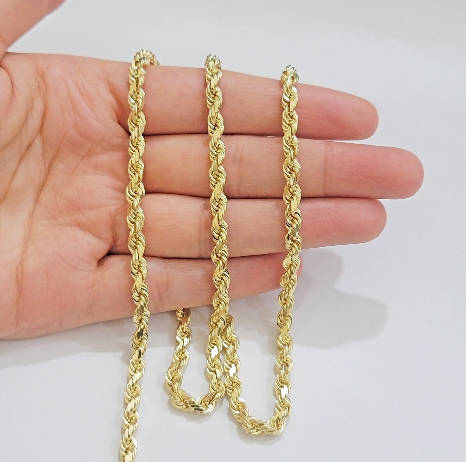 Real 14k Yellow Gold Rope Chain Necklace 24 Inch 4.5mm Diamond Cuts SOLID 14 KT - Reva Jeweler