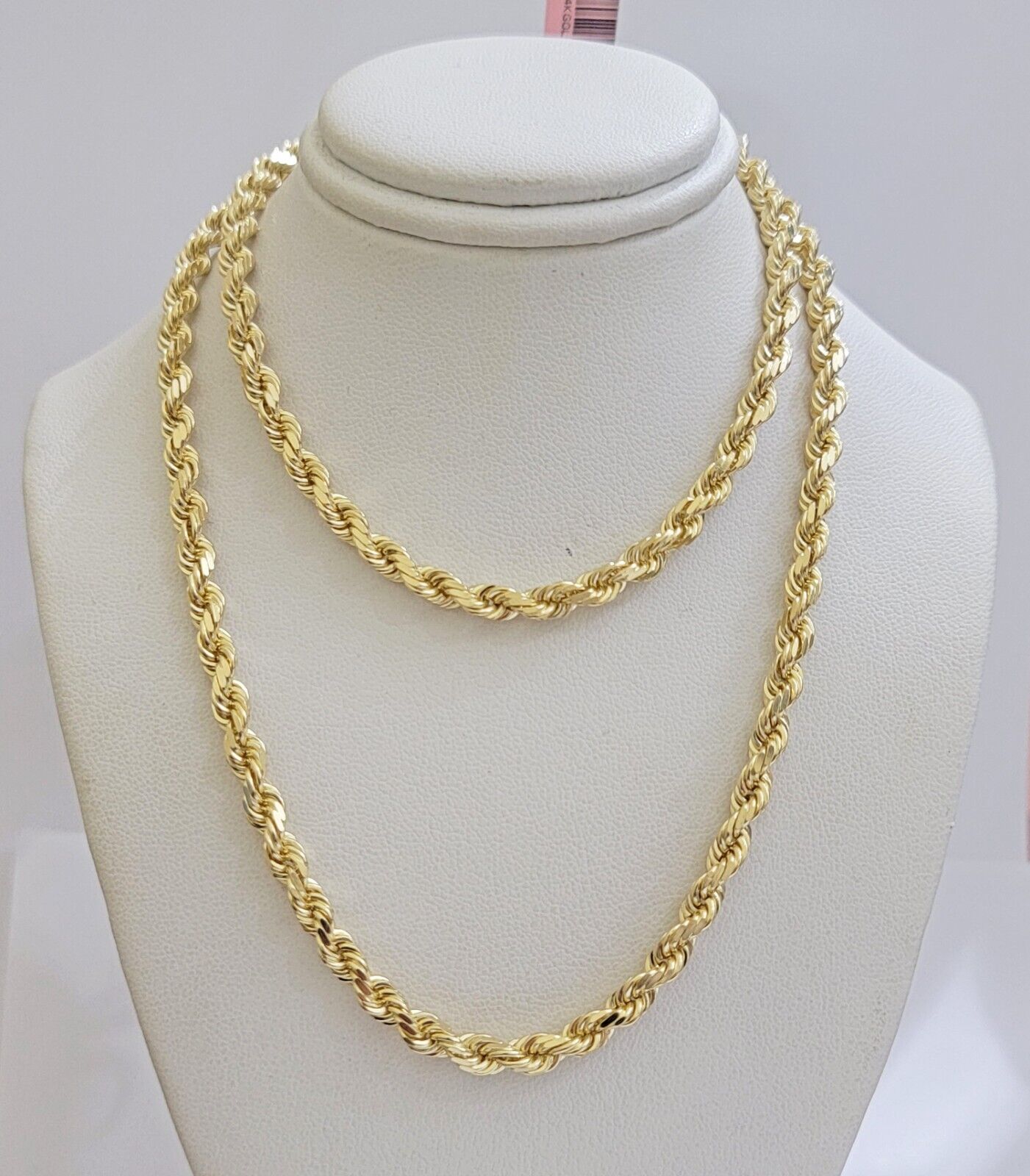 Real 14k Yellow Gold Rope Chain Necklace 24 Inch 4.5mm Diamond Cuts SOLID 14 KT - Reva Jeweler